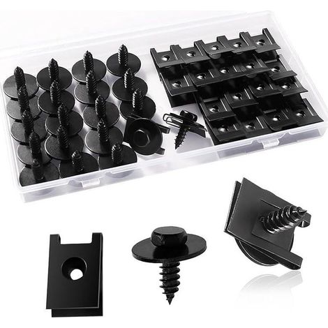 40 Pièces Clip à Vis et Écrou de Kit, Écrous de Fixation pour Garde-Boue de Voiture, Type U Sous Support de Passage Roue Kit, pour Voiture Panneau de Porte Intérieur, Noir (1/4)