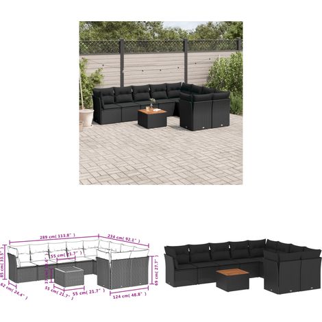 10-tlg. Garten-Sofagarnitur mit Kissen Schwarz Poly Rattan - Gartenmöbel - Outdoor Möbel - Rattan Gartenmöbel - Lounge Set - Esstischgarnitur - Home & Living (1/3)
