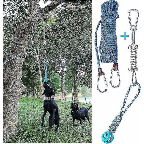 Conjunto de juguetes para perros con barra de resorte para colgar al aire libre y juguetes para los dientes de los perros con cuerda de algodón. (1/4)