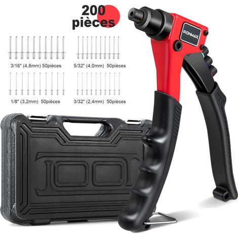 Riveteuse Manuelle avec 200 Rivets et 4 Outils-Embouts de Rivets Interchangeables à Volonté avec Étui de Transport (1/2)