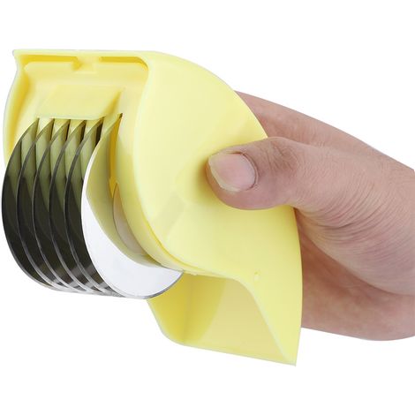 Rostbeständiger Gemüseschneider aus Edelstahl mit Rollenmesser, manuelles Küchengerät zum Zerkleinern, gelber Gemüseschneider, robustes und scharfes Küchenutensil. (1/5)