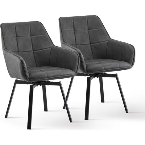 Dining Chairs 2X Faux Leather Thick Padded 360°Swivel Armchair with Backrest and Metal Legs, Grey (1/5)