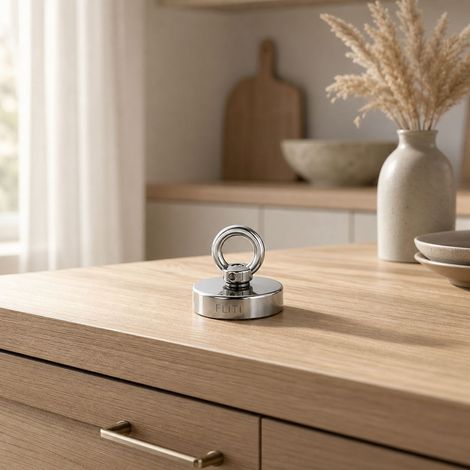 140kg Neodymium Magnet Ø60mm Powerful Magnetic Fishing Magnet with Lifting Rings Triple Anti-Rust Coating for Treasure Recovery and Industrial Lifting (1/5)