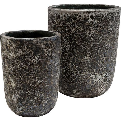 Lot de 2 Pots de Fleurs Fuji Relic Noir Cache-pots Design pour Jardin et Salon Ø36/26 x H45/35 cm - PANGIVO (1/2)