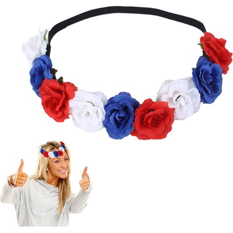 Couronne de Fleurs Hawaïenne Bleu Rouge Blanc avec Roses - Bandeau Floral Élégant (1/5)