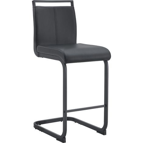 Set de 2 taburetes de bar estilo nórdico en polipiel negra y metal negro, H 96,5 cm (1/5)