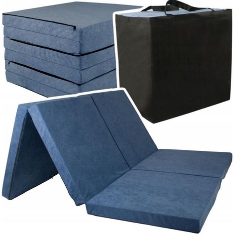 Faltbare 2-Personen-Matratze – waschbarer Bezug – 195 cm x 120 cm x 7 cm – Marineblau (1/2)