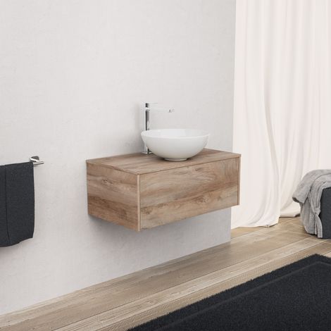 Inda - Badezimmerschrank 1 Schublade L.80 mit Aufsatzwaschbecken / Natureiche - Diamante (1/5)