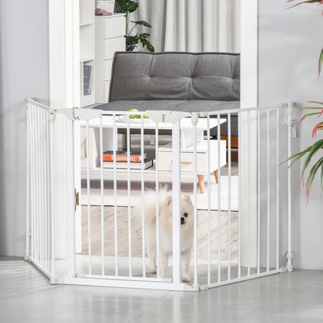 Barrière de sécurité pour chien, autoportante, 180 x 74,5 cm, pliable, barrière d'escalier, pour chiens, idéale pour les escaliers, les portes, la cuisine et le couloir, 3 panneaux, blanche