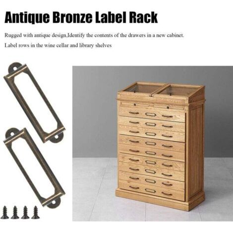 QORVA-Lot de 50 supports d'étiquettes en métal pour meubles, tiroirs, armoires, cartes, plaques nominatives, cadres avec vis pour bureau, bibliothèque, bibliothèque, étagères Bronze (S 59 x 17 mm)-Fei (1/3)
