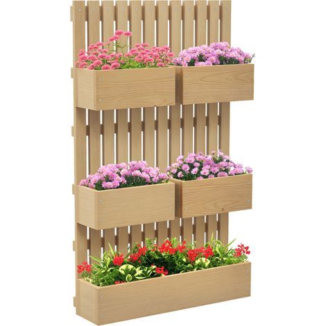 Jardinière murale potager avec 5 bacs treillis en bois massif amovibles 60 x 16 x 100 cm (1/5)