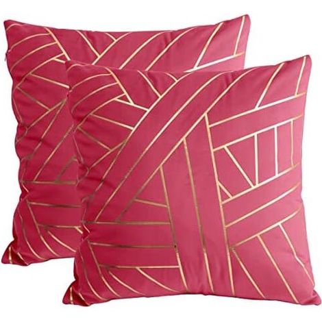 Lot de 2 Housses de Coussin en Velours Bordeaux Home Décoratif, Taie d'oreiller à Rayures Dorées pour Canapé, Chambre, Voiture (1/4)