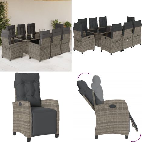 Set da Pranzo da Giardino 9 pz con Cuscini in Polyrattan Grigio - Sedie da giardino - Tavolo da giardino