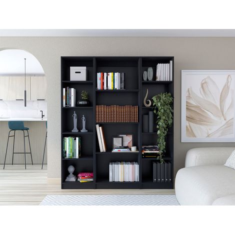 Set de estanteria de oficina home de 3 piezas en melamina con 14 estantes , negro (1/5)