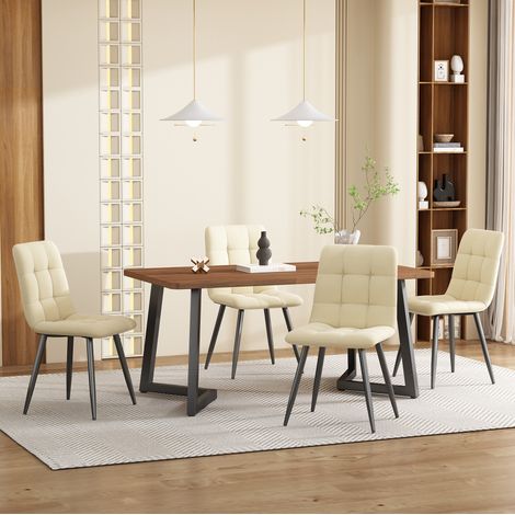 Set mesa 117x68 cm y 4 sillas terciopelo nogal, tablero MDF nogal y patas metal negras (1/5)