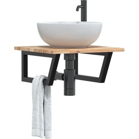 vidaXL Basin Shelf Wall Mounted Steel and Solid Wood Acacia