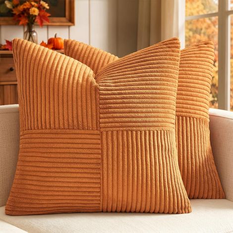 Corduroy solid color patchwork combination home decor pillowcase, cushion cover, seat cushion cover -- orange patchwork -- 4545cm
