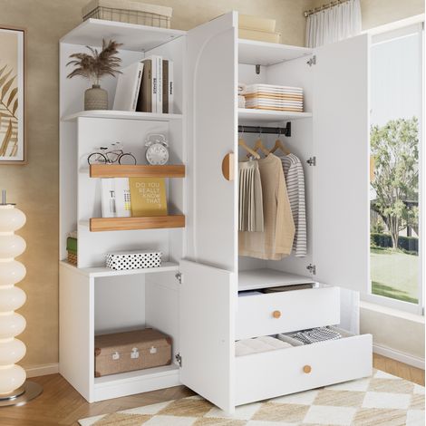 Armoire penderie 125x50x180 cm en MDF blanc, rangement intégré, pour petits espaces – MEUBLIV (1/5)