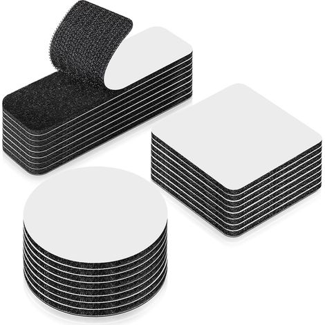 Bande Velcro, lot de 30 pièces, auto-adhésive, double face, formes rondes, rectangulaires et carrées, adhésif Velcro extra-résistant pour murs, sols et métaux - Noir (1/5)