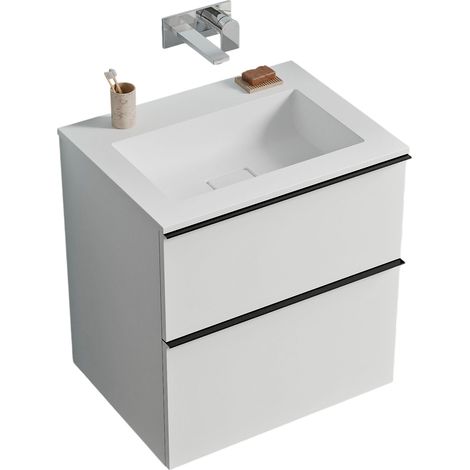 BERNSTEIN - Mobile lavabo sospeso MDF bianco opaco, lavabo Ghisa bianco opaco senza foro rubinetto, maniglia cromata - 60x46x62cm - LAVOA	Bianco opaco, cromo, Bianco opaco senza foro rubinetto