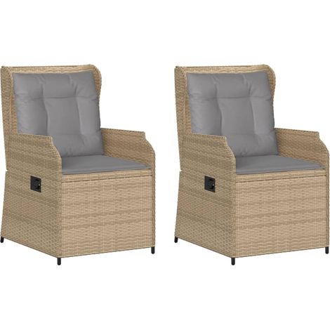 Sillones reclinables de jardín con cojines beige 2 uds ratán PE vidaXL (1/5)