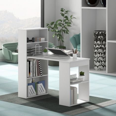 Schreibtisch mit bucherregal computertisch mit 6 regalen pc tisch mit regal burotisch wei