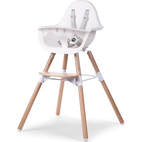 Chaise Haute Bébé/Enfant, Evolutive, Dès 6 mois, Réglable en Hauteur, Harnais 5 Points, Nombreux Accessoires, Compatible avec Transat Naissance Evolu, Bois de Hêtre, Evolu 2, Blanc (1/5)