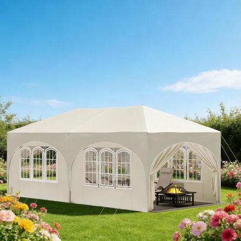 3x6m Klapppavillon Gazebo mit 6 Seitenwänden verstellbare Höhe wasserdicht UV-Schutz Parteizelt mit Tragetasche (1/5)