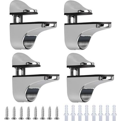 Support de tablette en verre réglable – 4 pièces en alliage de zinc poli – Pour verre et bois jusqu'à 20 mm d'épaisseur – Installation facile (1/5)