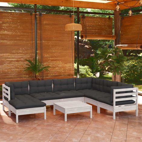 8-tlg. Garten-Lounge-Set mit Kissen Weiß Kiefer Massivholz vidaXL (1/5)