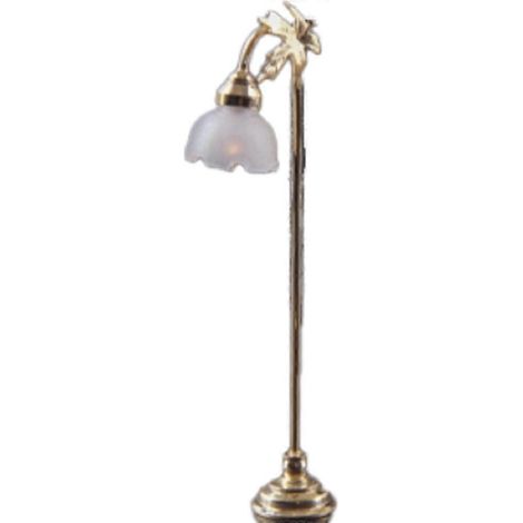 Lampadaire en laiton doré pour maison de poupée, abat-jour blanc cannelé, lampe électrique standard 12 V ( )