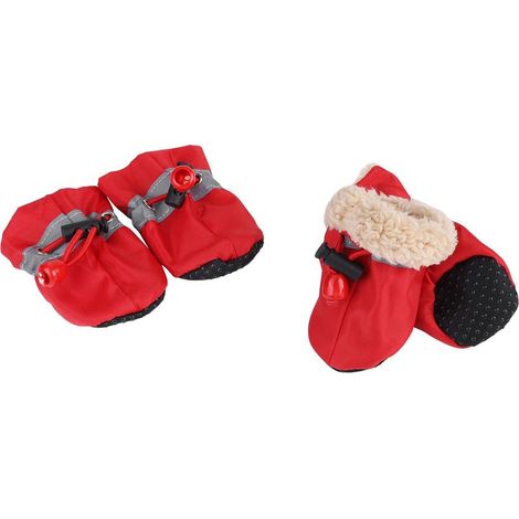Ensemble de 4 paires de chaussures, bottes et chaussettes antidérapantes pour chien, en coton doux rembourré, rouges, n° 4 (1/5)