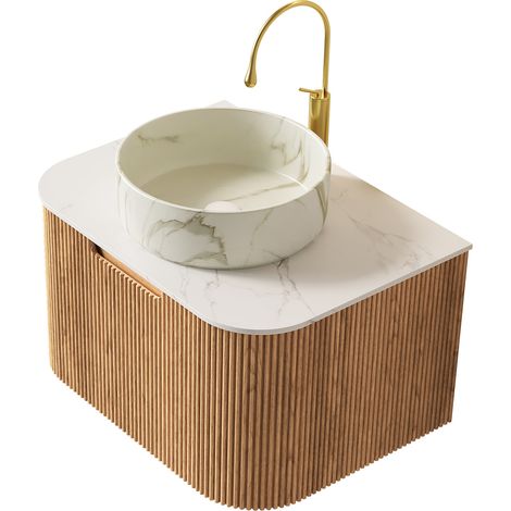 Mueble de baño suspendido 61 cm con lavabo cerámico redondo y cajón HOMVRA (1/5)