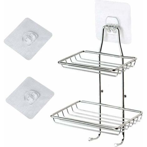 pair Étagère à Savon de Salle de Bain, étagère à Savon Murale en Acier Inoxydable, Porte Savon avec Crochet pour Cuisine de Salle de Bain, Savon, Boule de Nettoyage, Rasoir, Serviette (Argent)-Fei Yu (1/4)