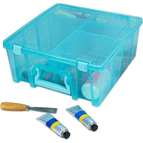 sacoche double profondeur, organiseur portable pour loisirs créatifs avec poignée, étui de rangement en plastique, brume turquoise, polypropylène (1/5)