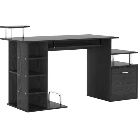 Bureau d'Ordinateur avec 4 Tiroirs Moderne 152 x 60 x 88cm Noir
4 Étagères Ouvertes, Rangement Réversible, Table Informatique, Chambre, Petit Espace, Télétravail (1/5)