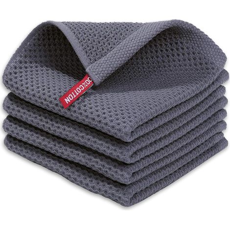 4er-Set Wabenhandtücher, 30 x 30 cm, Küchenhandtücher aus Baumwolle, saugfähige Geschirrtücher und Geschirrtücher, Küchentuch, wiederverwendbar, säubern und trocknen schnell, Dunkelgrau