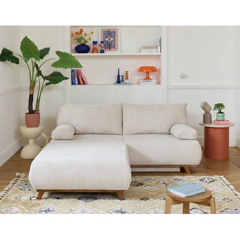 Cristal - 3-sitzer sofa - schlaffunktion und bettkasten und großer hocker - aus strukturiertem samt - beige (1/5)