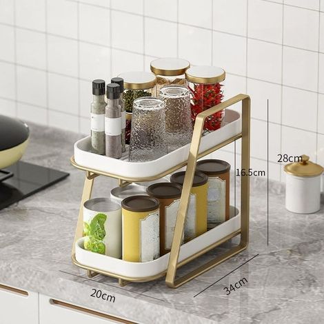 Scolapiatti doppio per tazze e tazzine – Contenitore da cucina in ferro dorato 20x34x28 cm, 2 ripiani, stabile e facile da pulire (1/4)