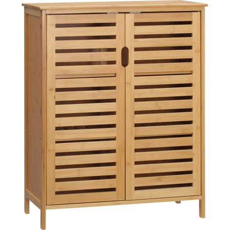 Armario de baño de bambú con 2 puertas de lamas y 2 baldas interiores 68 x 32 x 86 cm natural (1/5)