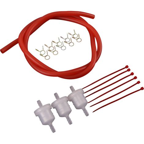 Das GOOFIT Motorrad-Kraftstoffleitungsset beinhaltet einen transparenten Kraftstofffilter und eine Haltefeder. Länge: 100 cm. Spezifikationen: Außendurchmesser 8 mm / Innendurchmesser 4 mm. (1/4)
