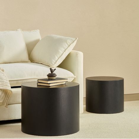 Tables basses rondes gigognes Ø48x38 + Ø38x32 cm noires, gain de place, MDF MEUBLIV (1/5)