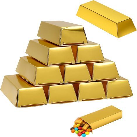 Confezione da 24 scatole regalo in carta a forma di lingotto d'oro, scatole regalo in carta per cioccolatini e monete d'oro, ideali per feste di compleanno, matrimoni e cacce al tesoro. (1/5)
