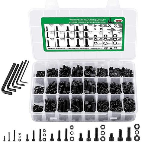 Assortiment de 1500 vis, écrous et rondelles, kit de boulons et écrous métriques à tête hexagonale creuse pour mobilier d'imprimante 3D (1/5)