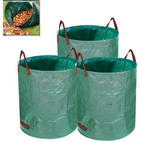 Sacs poubelle de jardin, 3 sacs avec poignées renforcées, faciles à transporter les feuilles mortes et les déchets de jardin, 128L. (1/5)