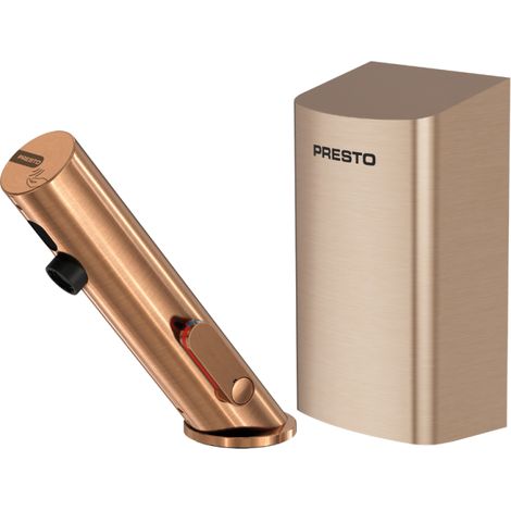 Grifo mezclador infrarrojo con llave de paso + secador de manos PRESTO Linea, cobre cepillado