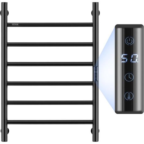 Serviettes Chaudes et Sèches Radiateur Porte-Serviettes Électrique Mural 6 Barres Minuterie 1-8h Écran LED IPX5 Noir (1/5)