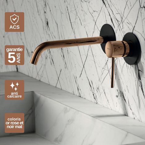 Robinet Mitigeur Lavabo Encastré Salle de Bain noir/or – Anti-Calcaire – Design moderne - MILOS IMEX (1/4)