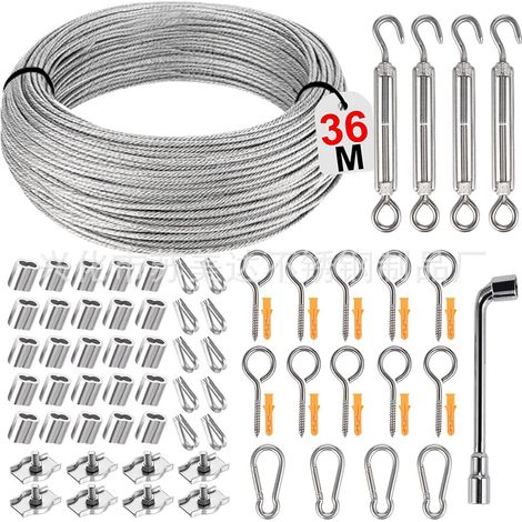 Kit Câble Acier 3mm Gainé PVC Structure 7x7 Fil de Fer de 304 36m 73pcs Kit Complet avec Tendeurs (1/5)