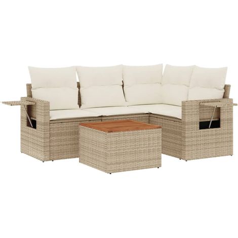 Maison Exclusive - Set Divano da Giardino 5 pz con Cuscini Beige in Polyrattan (1/5)